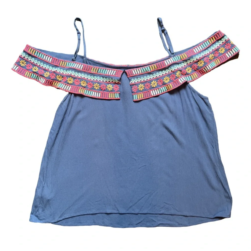 THML Women’s Blue Embroidered Blouse 
Size: Large - Picture 2 of 10